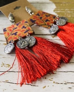 Handmade sustainable fabric German Silver earrings
