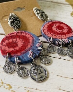 Handmade sustainable fabric German Silver earrings