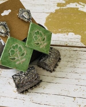 Handmade sustainable fabric German Silver earrings