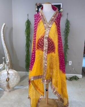 Bandhej Dual Tone soft light weight gota border sateen silk Dupatta