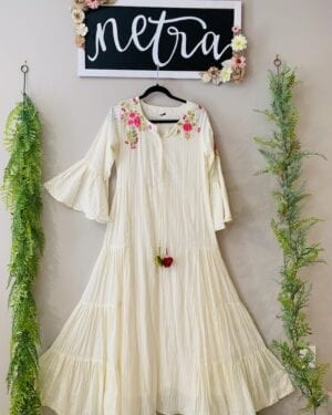 Mulmul emroidered long maxi dress Size 40 Large