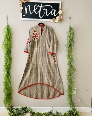 Asymmetric hi low style hand embroidered Long Outfit Size 44 XXL