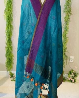 Pure Linen Dupatta with woven Butties and tassels