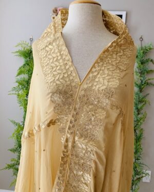 Satin Silk Gota work beige Gold Dupatta