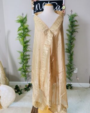 Satin Silk Gota Embroidered Light Gold Dupatta