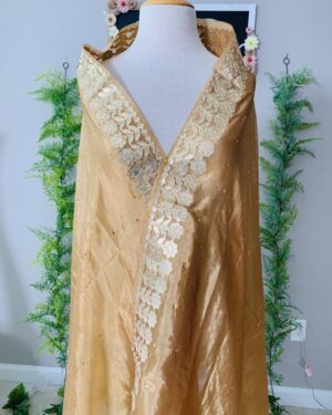 Satin Silk Gota Embroidered Antique Gold Dupatta
