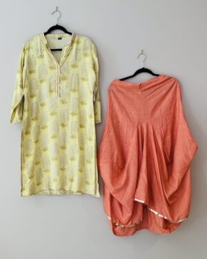Two piece kurta and cowl style skirt with  embroidery details Size 40 Large