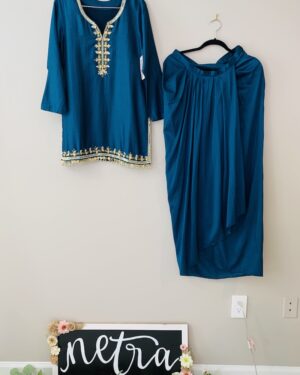Embroidered Short Top and Lungi style Skirt Set contemporary outfit Size 38