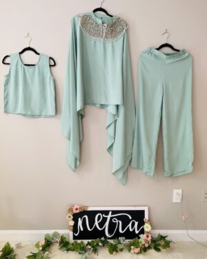 Trendy Cape and Trouser set with hand embroidery details Size 38 to size 40