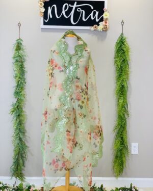 Floral Sequenced organza dupatta