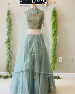 Beautiful katdana and sequence embroidered Lehenga, Choli, and Dupatta Set