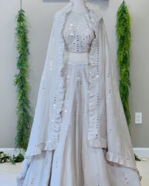 Beautiful mirror Embroidered silk blend Lehenga, Choli, and Dupatta Set