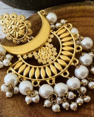Amrapali inspired Carved Contemporary earrings with pearl drops