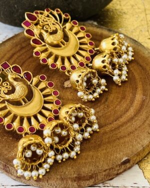 Amrapali inspired Carved Contemporary earrings with jhumkis