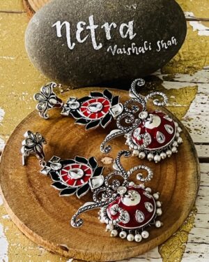 Carved Long jhumka with stones
