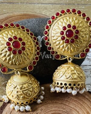 Carved matt gold jhumka