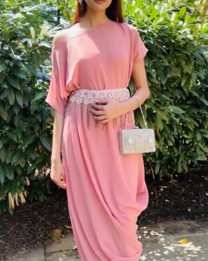 Indo western Cowl Drape with beadwork belt Size 40