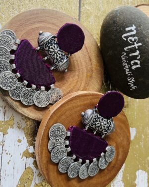 Handmade sustainable fabric German Silver Statement earrings