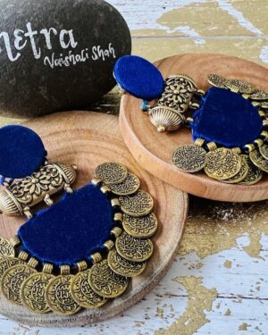 Handmade sustainable fabric coin details gold statement earrings