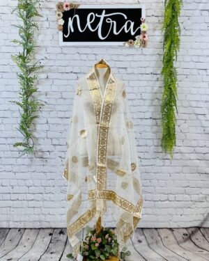 Gota work bordered Dupatta on net fabric