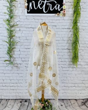 Gota work bordered Dupatta on net fabric