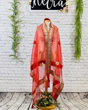 Gota work bordered Dupatta on net fabric