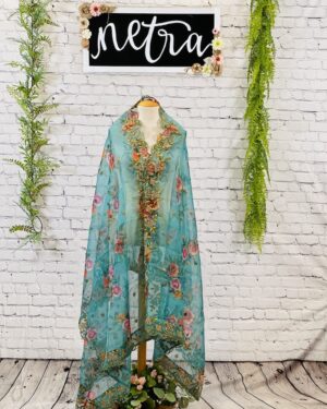Organza floral hand work Dupatta