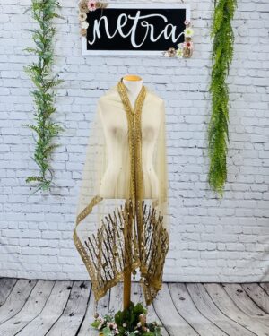 Gold hand work Dupatta with gota border