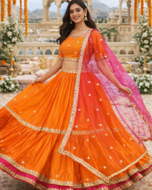 Gota embroidered lehenga with embroidered net dupatta Size 38-40