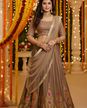 Beautiful Hand Embroidered sateen silk Lehenga, Choli, and Dupatta Set