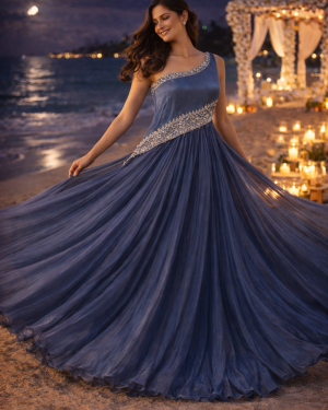 Hand Embroidered georgette gown Size 38