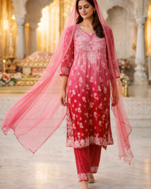 Pure Brocade Lucknowi Embroidery Palazzo Suit Size 42 XL