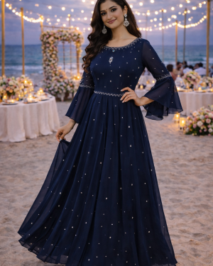 Hand Embroidered georgette gown Size 38