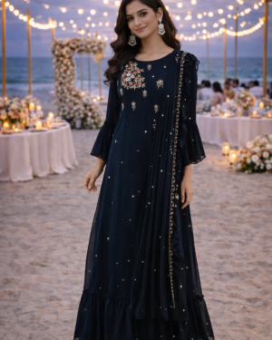 Hand Embroidered georgette drape gown Size 38