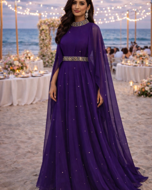 Hand Embroidered georgette drape gown Size 40