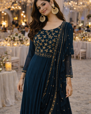 Hand Embroidered georgette drape gown Size 40