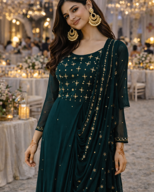 Hand Embroidered georgette drape gown Size 38