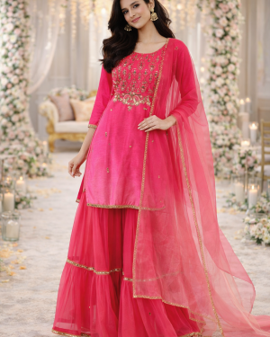 Beautiful hand embroidered ombre silk kurta set with dupatta Size 42