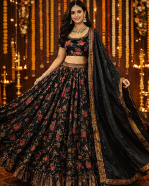 Embroidered printed muslin silk lehenga Size 38-40