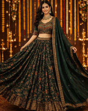 Embroidered printed muslin silk lehenga Size 38-40