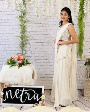 Mirror Embroidered crop top and skirt drape Size 38-40