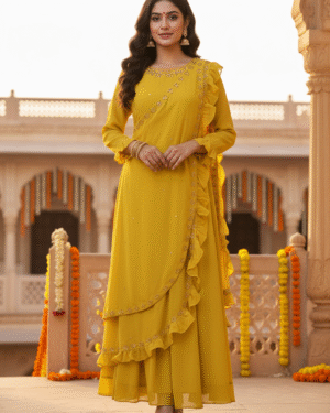 Hand Embroidered georgette drape gown Size 38