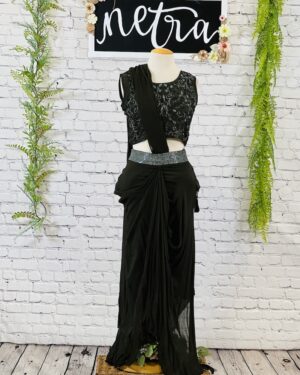 Embroidered georgette crop top and cowl skirt drape outfit Size 38-40