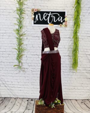 Embroidered georgette crop top and cowl skirt drape outfit Size 38-40