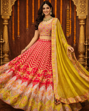 Hand embroidered digital print lehenga Size 38-40
