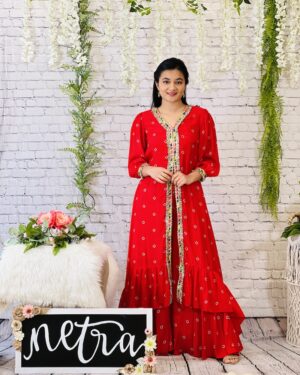 Indowestern Bandhani print Long Tunic and skirt set Available Size 38