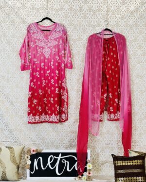 Pure Brocade Lucknowi Embroidery Palazzo Suit Size 42 XL
