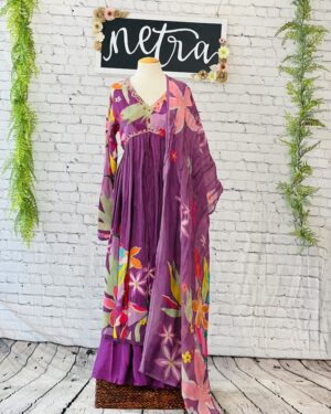 Floral Embroidered Kurta and Palazzo Set with Dupatta Size 44