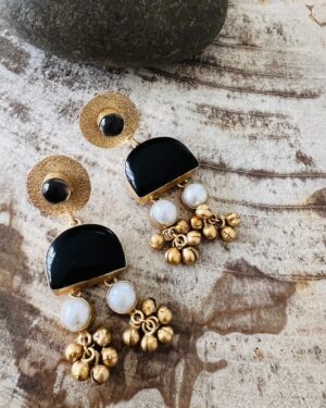 Black and Pearl Contemporary Earrings