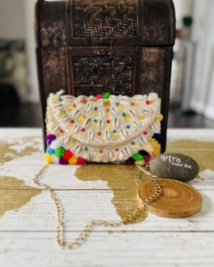 Bohemian Style cowry beads embroidered Clutch Bag with crossbody Sling